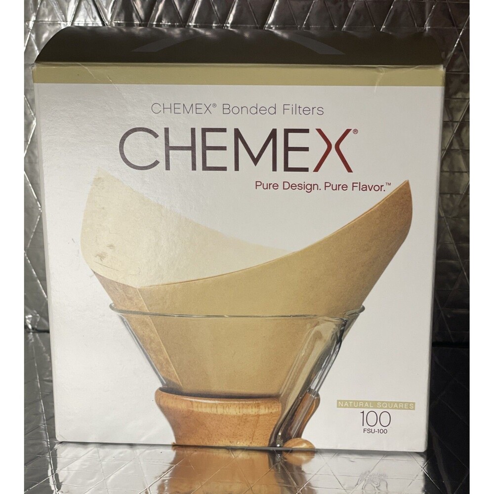 Chemex FSU-100 Natural Bonded Pre-folded Square Coffee Filters 100 Count